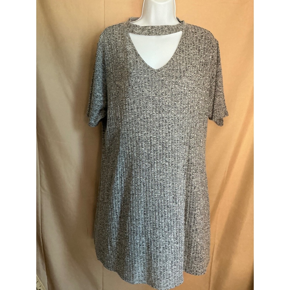 Arizona Jean Co T-Shirt Dress Juniors 2X Grey Excellent Cutout Choker Ribbed